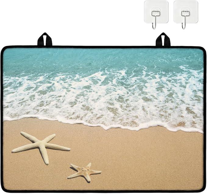 Beach Starfish Sea Stove Top Covers for Electric Stove, Coastal Sandy Seaside Glass Stovetop Cover with Lanyard Nautical Ocean Themed Countertop Protector Mat for Kitchen 28 x 20 Inch