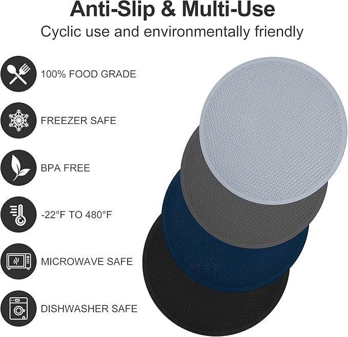 Silicone Microwave Mat - Round Heat-Resistant Pad, Non-Slip Trivet, 12" | Reusable Jar Opener, Pot Plate Holder, Grey