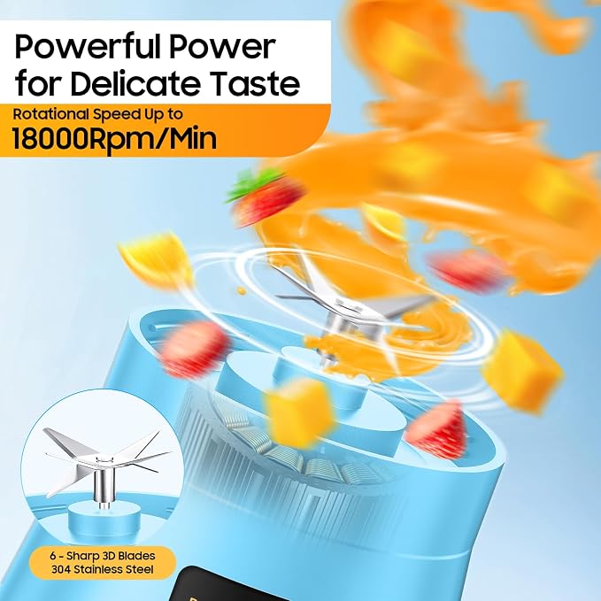 Personal Size Portable Blender Make Smoothies - Mini Blender 12oz Juice Cup | Powerful Blending with 6 Stainless Steel Blades, BAP-Free, Lightweight, Easy Clean,Suit in Travel/Office/Gym/Picnic/ Sports