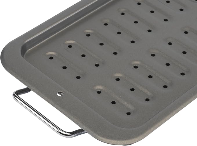 GoodCook Everyday Broiler Baking Pan with Built-in Handles Nonstick Warp-Resistant Heavy-Gauge Steel Construction Even-Heating Oblong Pan with Drip Rack, 7"x11", Gray (Pack of 4)
