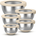 KITEISCAT Stainless Steel Mixing Bowls with Lids – Set of 5 Large Nesting Metal Bowls for Kitchen, Baking, Cooking, Food Prep & Storage, Non-Slip Base, Dishwasher Safe,Khaki