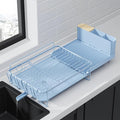 Kitsure Extendable Dish Drying Rack, 19.2"-26.7" L x 12.9" W, Blue | Large Dish Rack, Multifunctional Dish Rack for Kitchen Counter, Anti-Rust Dish Drainers with Cutlery & Cup Holders