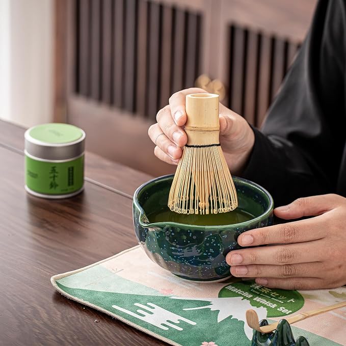 Clay&Fire Matcha Whisk, Handcrafted Bamboo Whisk for Matcha Powder (Emerald green)