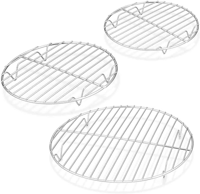 TeamFar Round Cooling Rack Set of 3, 7½ & 9 & 10½ Inch, Stainless Steel | Round Baking Steaming Rack Set, Fit for Air fryer/Oven/Pot/Cake Pan/Pressure Cooker, Healthy & Mirror Finish, Dishwasher Safe