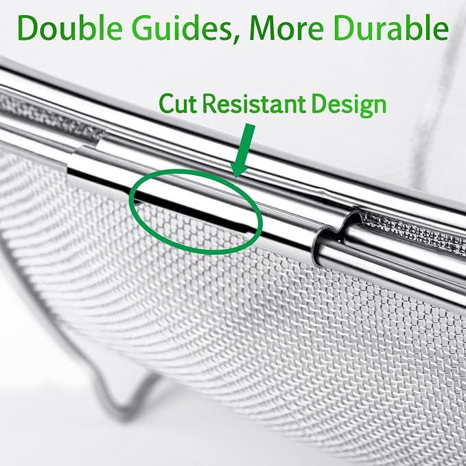 Tiawudi 6-Quart Large Over The Sink Colander, Heavy Duty 40% Thicker 18/8 Stainless Steel Fine Mesh Strainer Basket with Expandable Rubber Grip Handles - Strain, Drain, Rinse Fruits, Vegetables