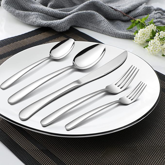 HaWare Heavy Duty Silverware Set, 45PCS Flatware with Serving Utensils