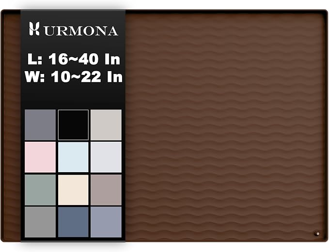 URMONA 31'' x 22'' Waterproof Silicone Under Sink Mat Cabinet and Counter Protector, Shelf Liner for Kitchen and Bathroom, Storage and Organizers, Litter Mat, Pet Cat Puppy Essentials(Brown)