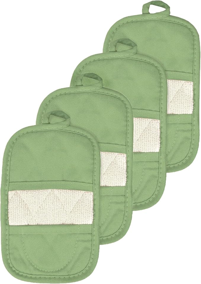 RITZ Premium Pot Holders & Heating Pads (4-Pack), 8.5" x 5.5", Heat Resistant, 100% Cotton Terry-Looped Pocket, Kitchen and Barbeque, Cactus
