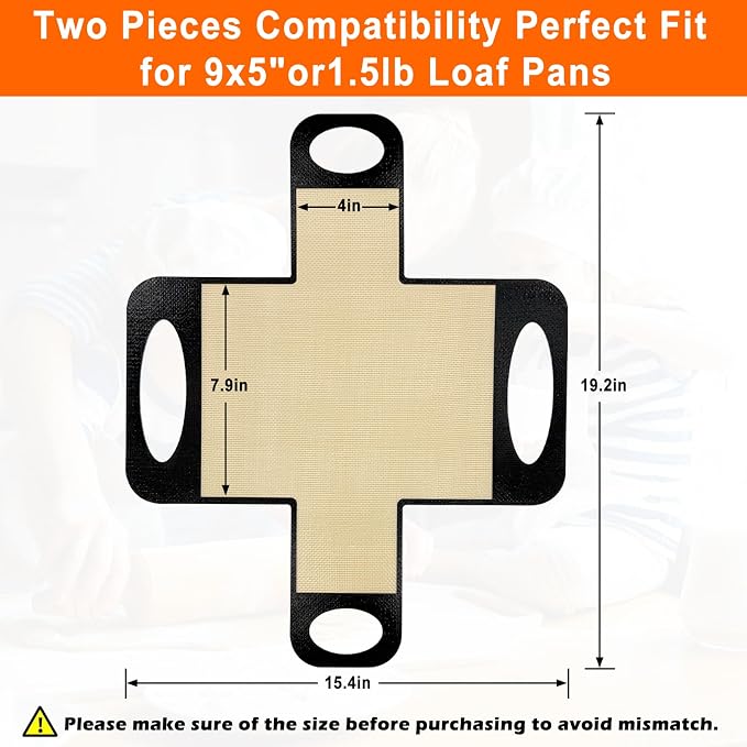 2 Pcs Reusable Silicone Bread Sling, Food-Grade Silicone Bread Loaf Pan Liners & Lifters with 4 Handles, Non-Stick & Easy Clean Dough Transfer Baking Mat for 9x5" or 1.5lb Loaf Pans(Brown)