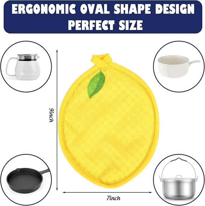 AnyDesign 2Pcs Yellow Lemon Pot Holders Heat Resistant Cotton Hot Pad Non-Slip Potholder Oven Mitt Blue Porcelain Floral Trivet Mat for Kitchen Cooking Baking, 7" x 9"