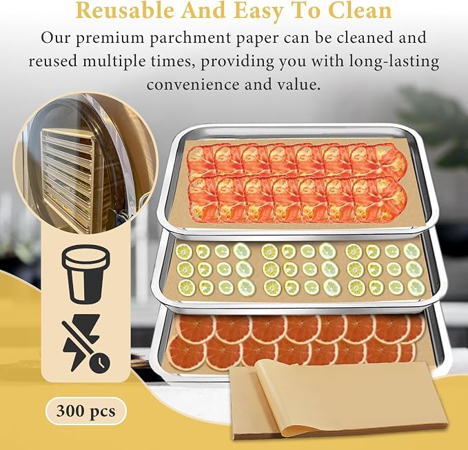 300 PCS Freeze Dryer Tray Mats for Harvest Right Dryer - Freeze Dryer Parchment Paper Set for Medium Trays - Non-Stick Baking Mats One-Off Parchment Paper Harvest Right Accessories (19.6" x 8.4")