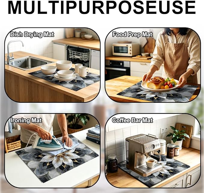 Floral Mandala Stove Top Cover 28.35x20.47 in Non Slip Mat | Heat Resistant Cooktop Protector Mat with Non-Slip Backing, Scratch Protection and Countertop Drying Mat.