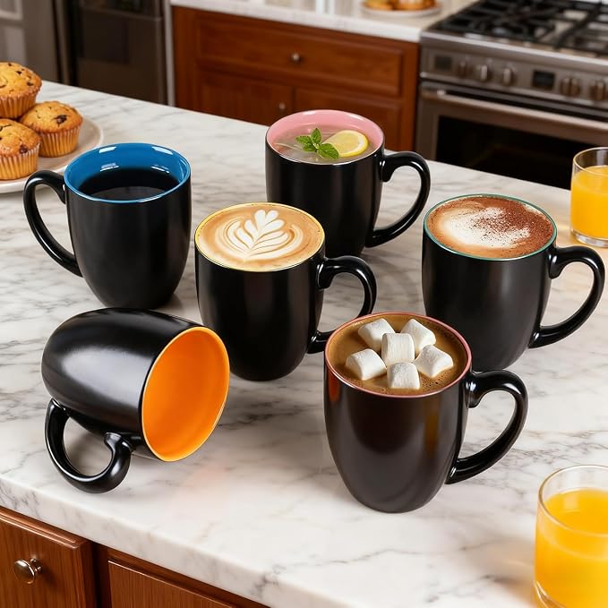 GBhome 16 oz Coffee Mugs Set of 6, Ceramic Coffee Cups- Multi-Color