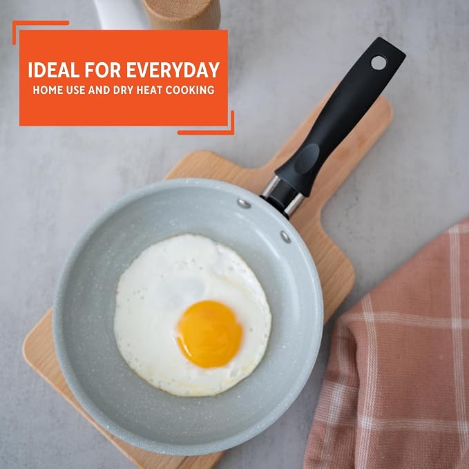 IMUSA 6.3 Inch Premier Cera Aluminum Gray Speckled Ceramic Egg Pan | Perfect for Single-serve Breakfasts and Snacks, Lightweight Aluminum Body, Cool-touch Handle, Glass Lid for Easy Monitoring