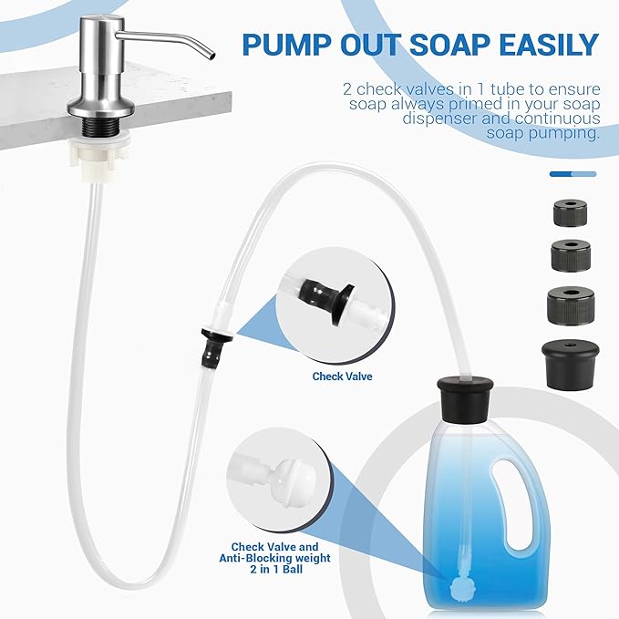 Yofidra Sink Soap Dispenser Extension Tube Kit (Anti-Backflow, 47") | Upgraded check valve, fits most soap containers, stable strong suction, no repeated tiny bottle refilling