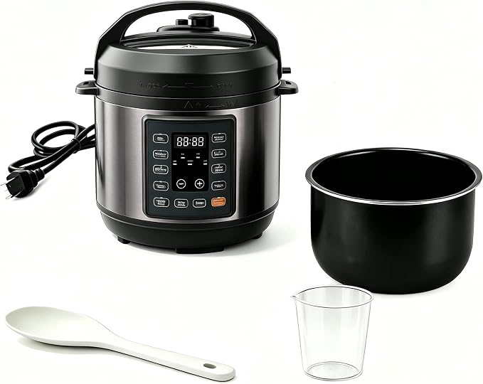 Simple Deluxe Electric Pressure Cooker 3Qt, 10 Presets Instant Multi Cooker, Olla de Presion Nonstick Pot 3 Quarts for Slow Cook, Rice Cook, Steam, Sauté, Canning, Yogurt Maker, Warm, Midnight Black