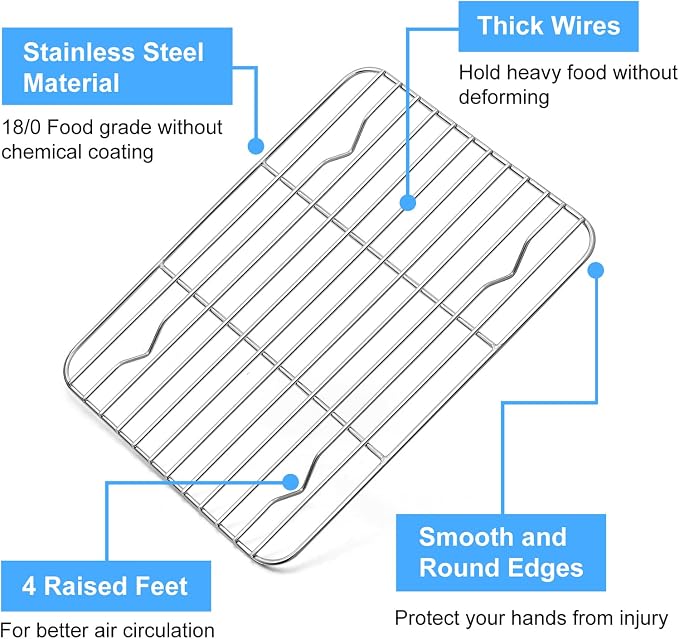 P&P CHEF 8.6" x 6.2" Cooling Baking Wire Racks Pack of 2, Silver | Stainless Steel Cooling Racks for Cooking Baking Roasting Grilling Drying, Dense Wires & Smooth Edge, Easy Clean & Rust Proof