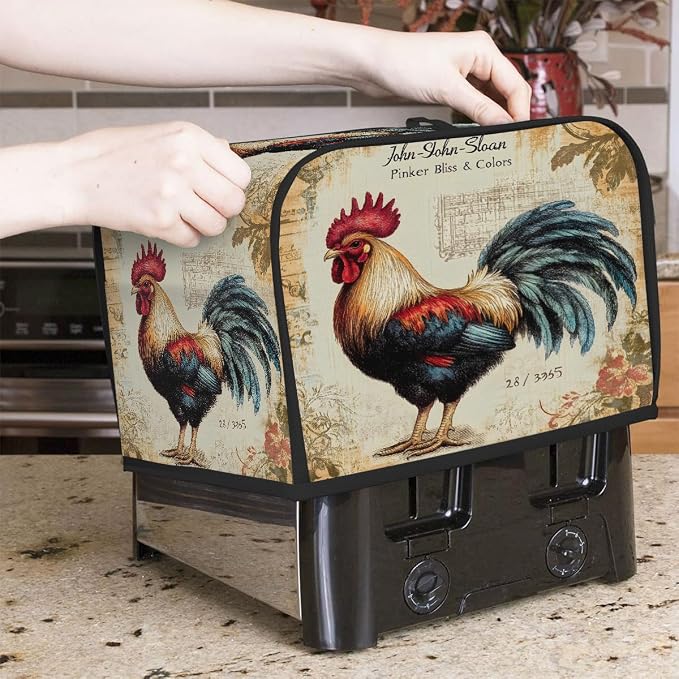 2 Slice Toaster Cover Rooster Animal Vintage Toaster Covers Two Slice Wide Slot Waterproof and Dustproof Covers for Wide Slot Toasters and Small Appliances Kitchen Decor Gifts
