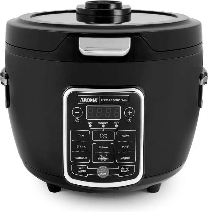 Aroma Professional Touch Glass Lid, Food Steamer, Slow Cooker, Multicooker with 11 Preset Functions, Steam Tray, Measuring Cup, Rice Spatula, 20 Cooked
