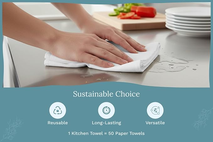 Organic Cotton White Dish Towels - 10 Pack Quick Drying White Kitchen Towels - Lint-Free Organic Cotton Dish Cloths - Extra Large Highly Absorbent Blank Tea Towels - 27"x27"