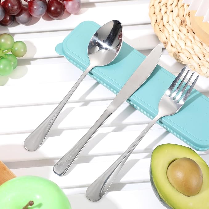 4 Pack Travel Silverware Set with Case for Lunch,Red | Reusable Utensils with Case, Portable Flatware, Camping Cutlery, Fork Spoon Knife, for Work School, Dishwasher Safe