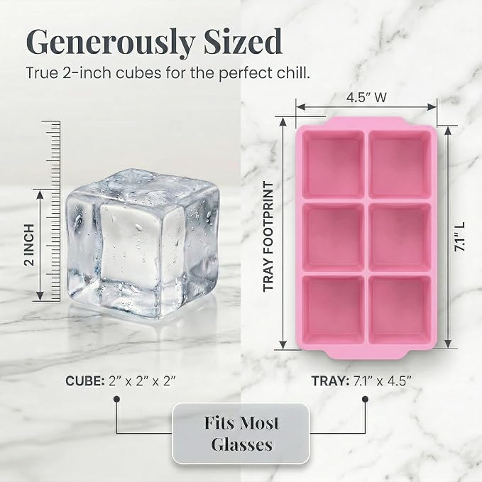 KitchFort® Large Silicone Ice Cube Tray (2-Pack) - 2" Big Ice Mold with Lid | Easy Release, Cocktail, Whiskey Ice Cubes Mold - Food Grade - Ice Cube Trays for Freezer - Stackable Silicone Ice Tray