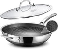 SNOWCLAD Wok, 13 Inch Hybrid Woks & Stir-fry Pans Nonstick, Non Toxic Stainless Steel Wok Pan with Lid, Dishwasher Induction Oven Broiler Safe, PFOA Free Cookware Non Stick