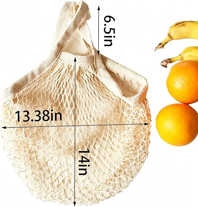 Ahyuan Reusable Cotton Mesh Grocery Bags Cotton String Bag Net Shopping Mesh Bags Pack of 3 (Beige)