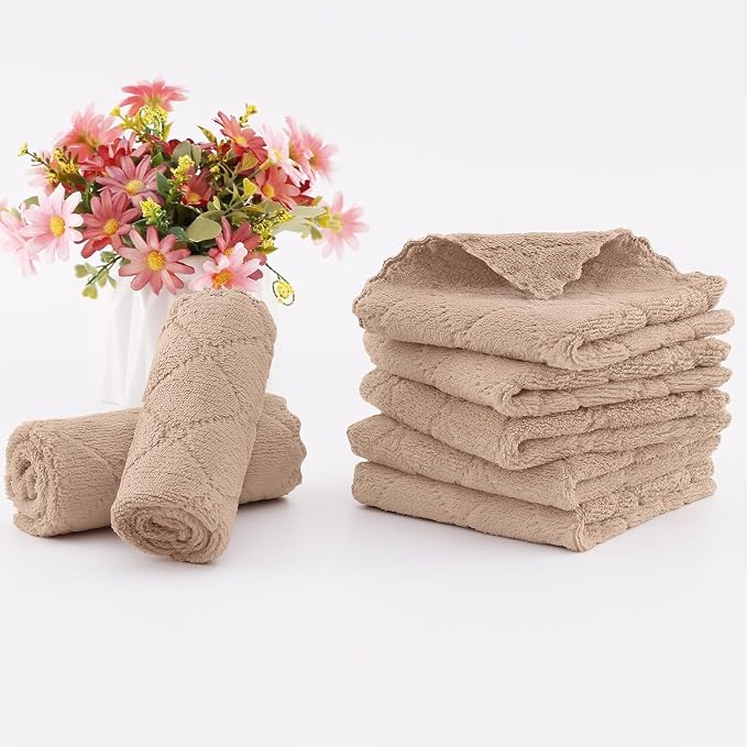 Homaxy 18 Pack Super Soft Absorbent Dish Cloths, 10" x 10", Tan | Coral Velvet, Nonstick Oil Fast Drying Microfiber Cleaning Cloth, No Lint Household Dishcloths
