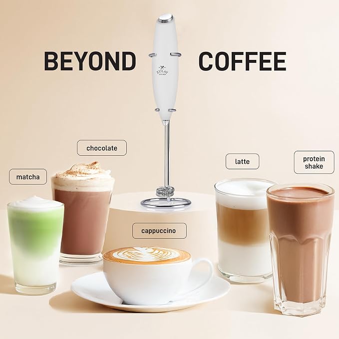 Zulay Kitchen Powerful Milk Frother Wand With Duracell Batteries - Ultra Fast Handheld Drink Mixer - Electric Whisk Foam Maker for Coffee, Lattes, Cappuccino & Matcha - Double Whisk - White