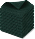 Kitinjoy Cotton Waffle 8-Pack Kitchen Towels, 12" x 12", Blackish Green | Ultra Absorbent, Super Soft, lightweight, Quick Drying Dish Rags for Washing Dishes