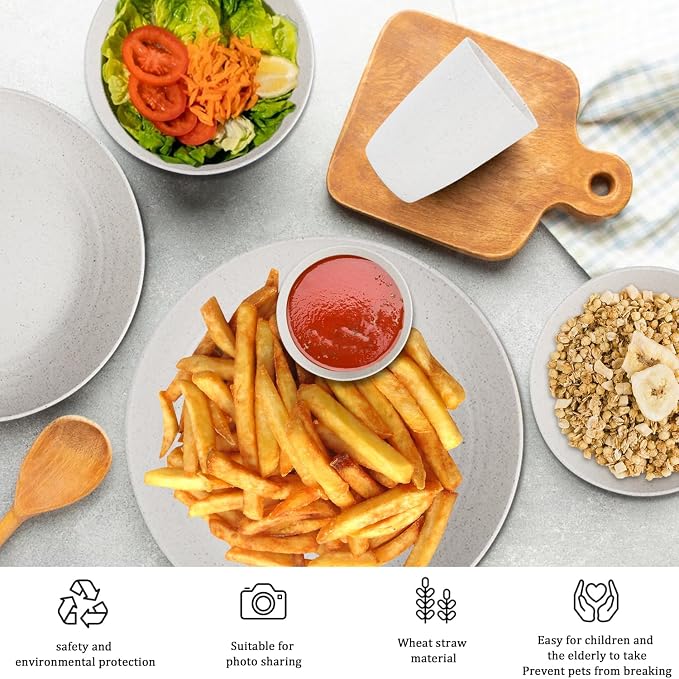 Premium Wheat Straw Dinnerware Set for 4 Unbreakable Plates Bowls and Cups Set 16 PCS Dishwasher & Microwave Safe Dishes Set for RV,Camping,Kitchen Essentials-White