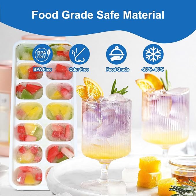 Ice Cube Trays with Lids for Freezer, 5 Pack Silicone Set, 70 Cubes | Easy-release silicone, stackable removable lids, BPA-free & dishwasher safe; for coffee, whiskey,cocktails, juice & baby food