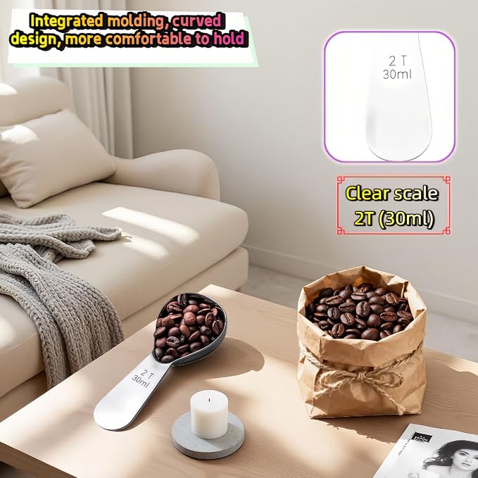 1 Tbsp(30ml) Coffee Scoop,Stainless Steel Measuring Spoons for Coffee,Protein Powder,Sugar,Easy Read Laser Engraved Mark,Short Handle Fits in Container,Rust-Resistant,Drop-Resistant (2T 30ml)