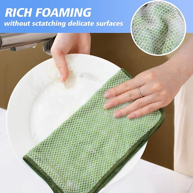 Dish Cloths for Washing Dishes with Scrub Side, Microfiber Dish Rags | Dual-sided microfiber dish cloths with scrubber for stuck-on food, quick dry kitchen washcloths 9 Pack, 9 Inch Mixing colors