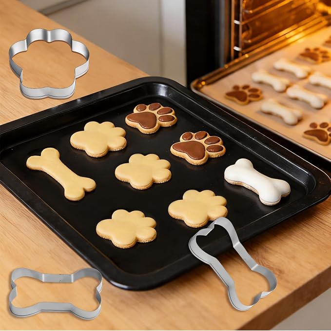 6 PCS Dog Bone and Paw Cookie Cutters, 3 Sizes, Stainless Steel | Print Shaped, For Homemade Baking Theme Party Homemade Treats Print