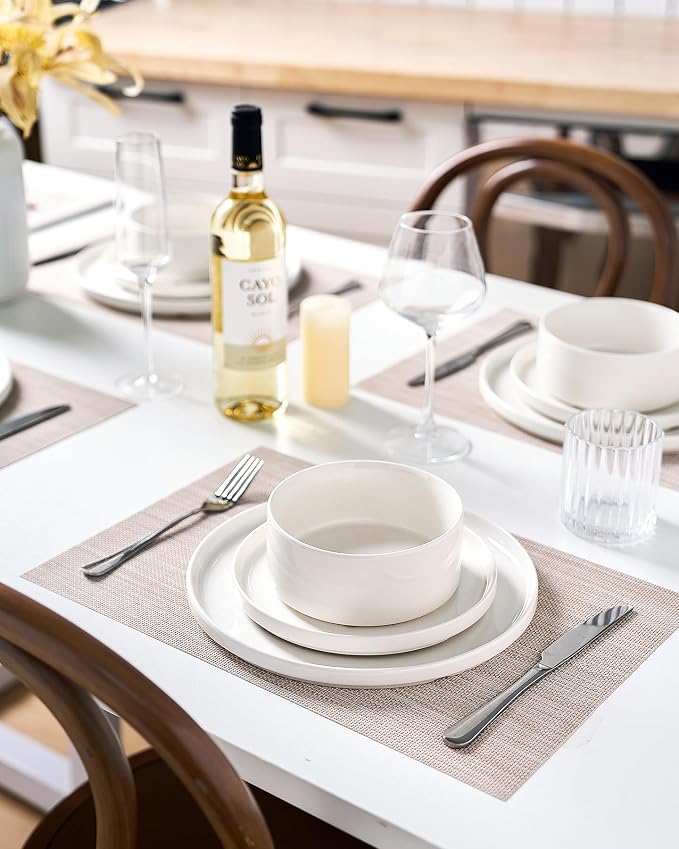 Famiware Porcelain 12-Piece Dinnerware Set, White | Plates and Bowls for 4, Dishwasher & Microwave Safe, Chip & Scratch Resistant, Ideal for Everyday & Formal Use
