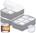 KitchFort® Large Silicone Ice Cube Tray (3-Pack) - 2" Big Ice Mold with Lid | Easy Release, Cocktail, Whiskey Ice Cubes Mold - Food Grade - Ice Cube Trays for Freezer - Stackable Silicone Ice Tray