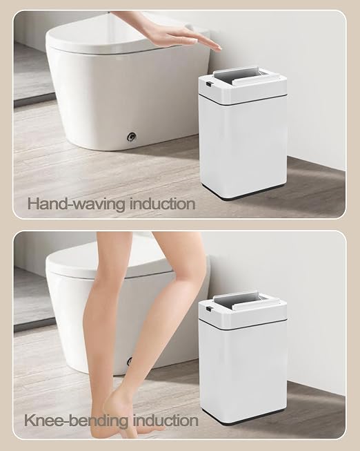 ELPHECO Slim Bathroom Trash Can with Lid 2.6 Gallon Smart Trash Can White | Motion Sensor Butterfly Lid Garbage Can Automatic Stainless Steel Wastebasket Bathroom Decor for Bedroom Office Toilet