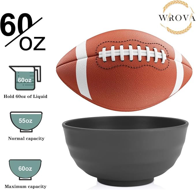 Wheat Straw Bowls Set 60 OZ Unbreakable Large Cereal Bowls Set of 6 Microwave and Dishwasher Safe Bowls Big Bowls for Apartment and Dorm BPA Free Soup Bowl for Serving Oatmeal and Salad (Deep Gray)