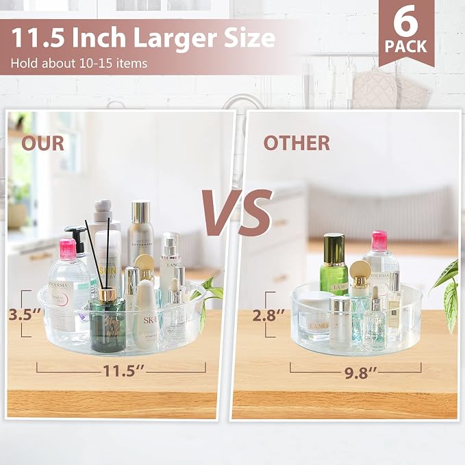 Guzon 6 Pack Lazy Susan Turntable, 11.5" Rotating Organizer with Handles | Pantry Organizers and Storage, Clear BPA-Free Spice Rack for Cabinet, Kitchen, Refrigerator, Table Top, Pantry, Countertop