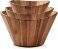 Wooden Salad Bowl Set of 3, Wavy 12" 10" 8" Wood Serving & Mixing Bowls | Handmade and durable with a stylish natural grain; nesting large, medium and small sizes; great for food, fruit and gifts