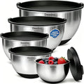 Deedro Mixing Bowls with Airtight Lids, 22Pcs Stainless Steel Mixing Bowls Set, Nesting Bowls with Non-Slip Silicone Base, thicker Metal Bowls for Baking & Prepping, 1.5/2/3/4/5 QT, Black