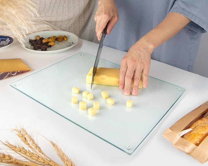 Glass Cutting Board 16"x12": Tempered Glass Kitchen Counter Protector - Durable- Scratch-Resistant, Heat-Proof - Clear Design