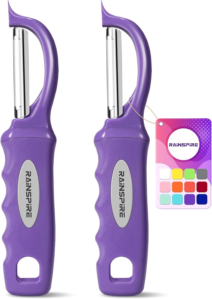 Rainspire Vegetable Peeler Potato Peelers for Kitchen, Sharp Stainless Steel Blades Veggie, Comfortable Handle Fruit Peeler, Carrot Peeler Apple Peeler Dishwasher Safe (2, Purple)