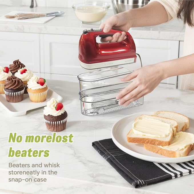 Hand Mixer Storage Case Compatible with KitchenAid KHM5/KHM6/KHM7/KHM9 Series Ultra Power Hand Mixers, Double-Layer Transparent PC Storage Box (Storage Case+Accessories)