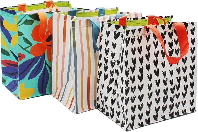 Earthwise Reusable Grocery Bags – Gift Totes, Foldable & Water‑Resistant Shopping Bags, Durable Multi‑Use Eco Bags with Spring Designs (6 Pack)