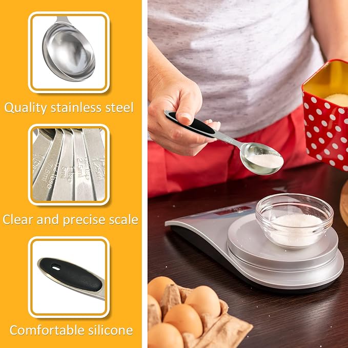 1PCS 1Tbsp(15ml, 1/2oz) Measuring Spoon, Stainless Steel Measure Scoop | Accurate, BPA-Free, Dishwasher Safe, Silicone Grip, Engraved Marking, Kitchen Essential