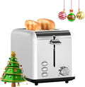 HealSmart 2-Slice Stainless Steel Toaster, 6 Browning Setting and 3 Function Toaster, Extra Wide Slot & Removable Crumb Tray, for Bread & Waffle, White