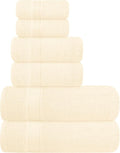 Ultra Soft 6 Pack Cotton Towel Set, Contains 2 Bath Towels 28x55 inch, 2 Hand Towels 16x24 inch & 2 Wash Coths 12x12 inch, Ideal for Everyday use, Compact & Lightweight - Ivory